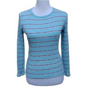J. Crew Light Blue Striped Rib-Knit Sweater AW132 Y2K 90s Vibe Fitted